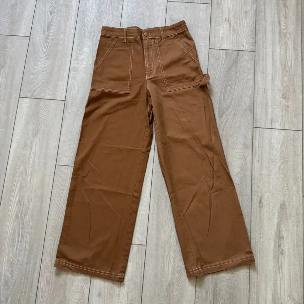 Wild Fable Utility Work Pants Women's sz 4 Brown High Waisted Relaxed Wide Leg - Picture 6 of 10